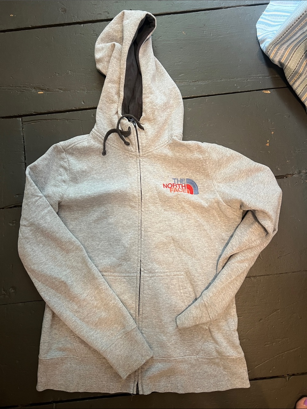 The North Face Light Gray Full-Zip Hoodie with Logo